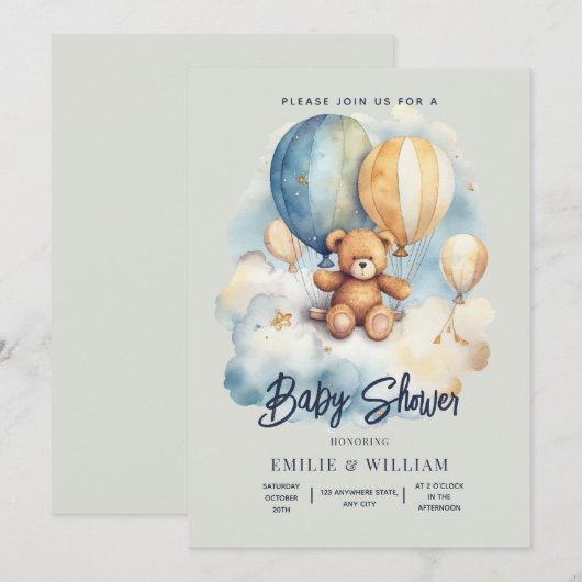 Teddy Bear Baby shower Uitnodiging kan nauwelijks  (Voorkant / Achterkant)