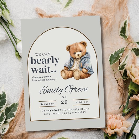 Teddy Bear Baby shower uitnodiging, kan nauwelijks
