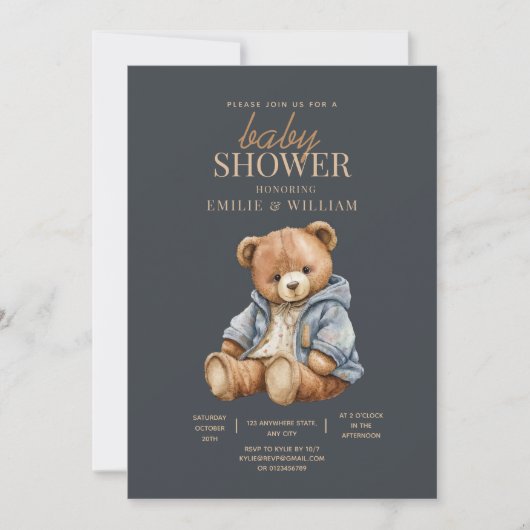 Teddy Bear Baby shower Uitnodiging kan nauwelijks  (Voorkant)