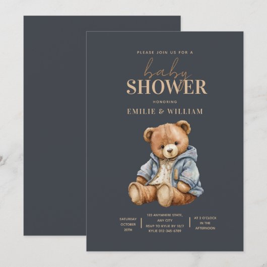Teddy Bear Baby shower Uitnodiging kan nauwelijks (Voorkant / Achterkant)
