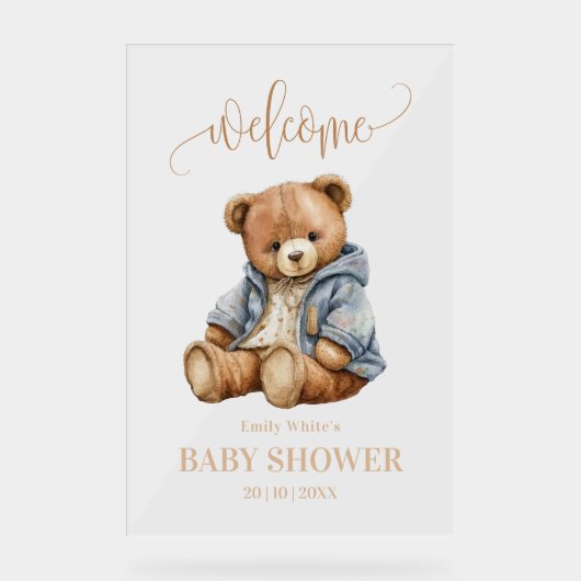 Teddy Bear Baby shower Uitnodiging kan nauwelijks  Acryl Bord (Voorkant)