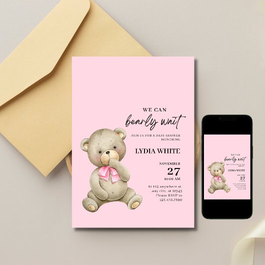 Teddy Bear Baby shower uitnodiging, kan nauwelijks Kaart