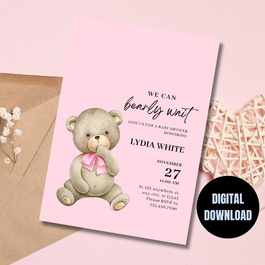Teddy Bear Baby shower uitnodiging, kan nauwelijks Kaart