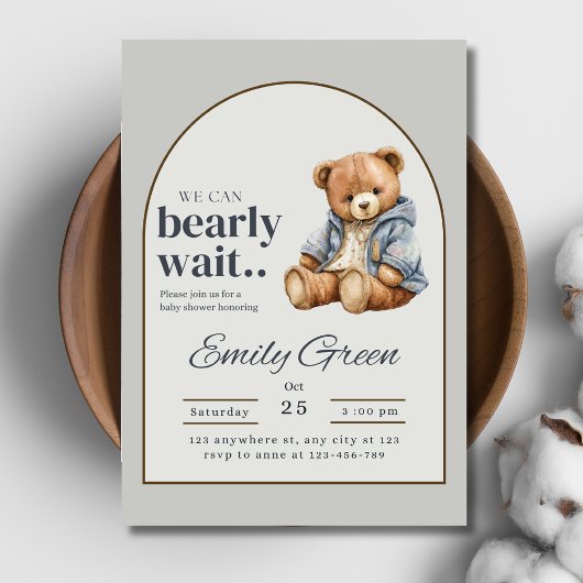 Teddy Bear Baby shower uitnodiging, kan nauwelijks Kaart