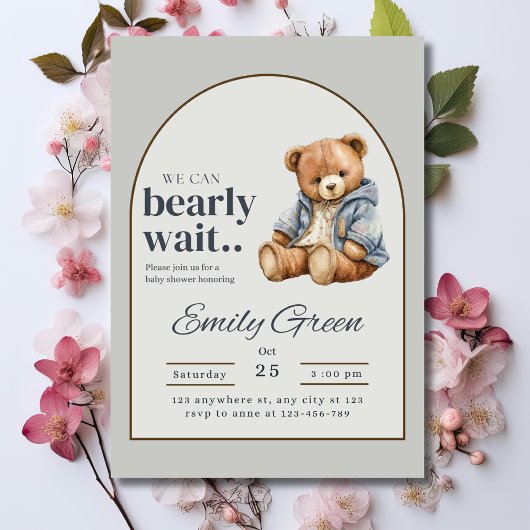 Teddy Bear Baby shower uitnodiging, kan nauwelijks Kaart