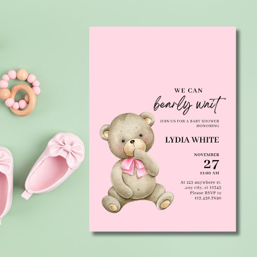 Teddy Bear Baby shower uitnodiging, kan nauwelijks Kaart
