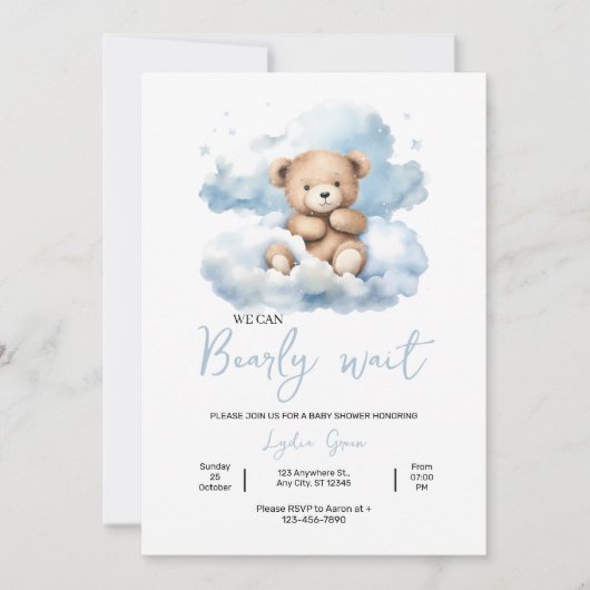 Teddy Bear Baby shower uitnodiging, kan nauwelijks Kaart (Voorkant)