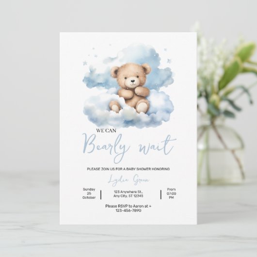 Teddy Bear Baby shower uitnodiging, kan nauwelijks Kaart (Staand voorkant)