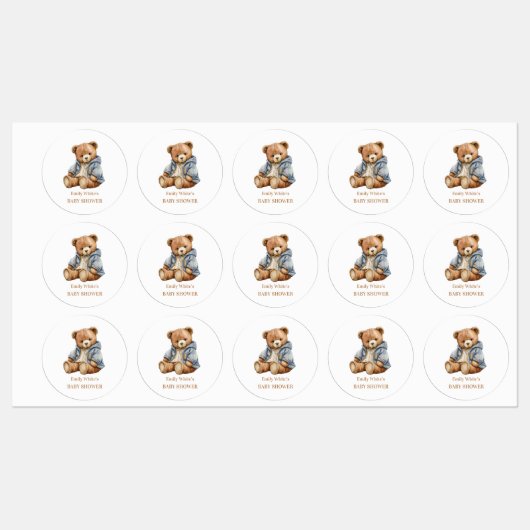 Teddy Bear Baby shower Uitnodiging kan nauwelijks Labels (Vel)