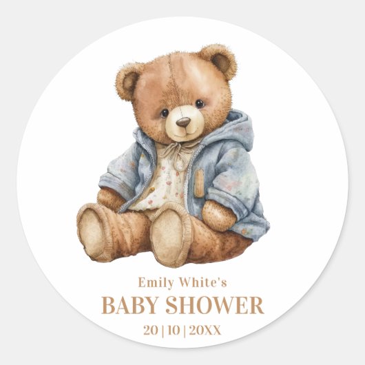 Teddy Bear Baby shower Uitnodiging kan nauwelijks  Ronde Sticker (Voorkant)