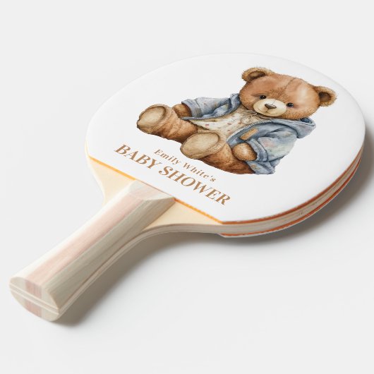 Teddy Bear Baby shower Uitnodiging kan nauwelijks  Tafeltennisbatje (Voorkant Gekanteld)