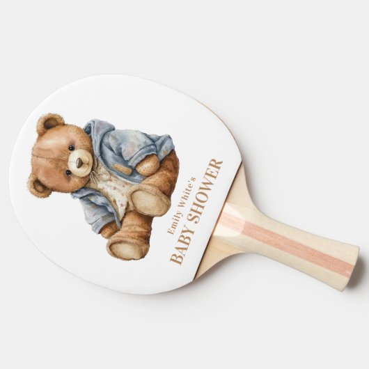 Teddy Bear Baby shower Uitnodiging kan nauwelijks  Tafeltennisbatje (Zijkant)