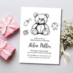 Teddy Bear Baby shower Uitnodiging, Minimalistisch Kaart