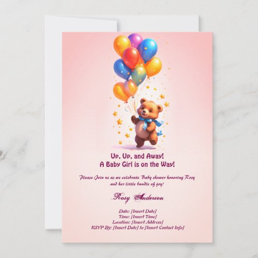 Teddy Bear Baby shower Uitnodiging voor Baby Girl (Voorkant)