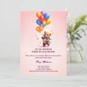 Teddy Bear Baby shower Uitnodiging voor Baby Girl (Staand voorkant)