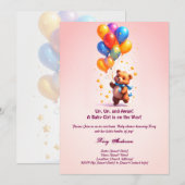 Teddy Bear Baby shower Uitnodiging voor Baby Girl (Voorkant / Achterkant)
