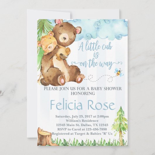 Teddy Bear Baby shower uitnodiging voor Blue Boy (Voorkant)