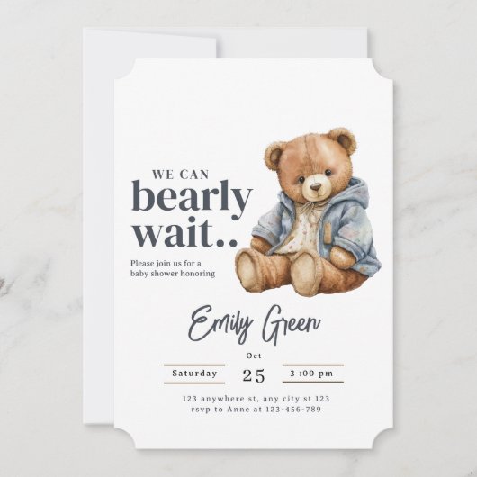 Teddy Bear Baby shower uitnodiging, we kunnen nauw Kaart (Voorkant)
