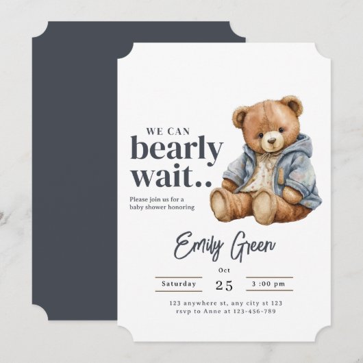 Teddy Bear Baby shower uitnodiging, we kunnen nauw Kaart (Voorkant / Achterkant)