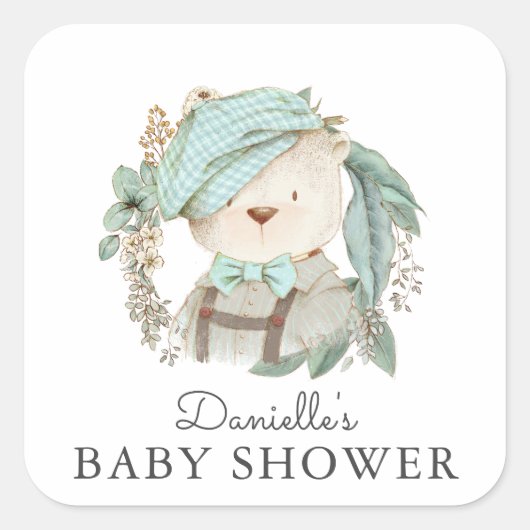  Teddy Bear Baby shower voor Jongen Vierkante Sticker (Voorkant)