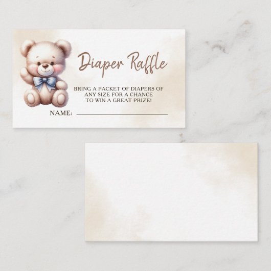 Teddy Bear Baby shower Waterverf Luier Raffle Informatiekaartje (Voorkant / Achterkant)