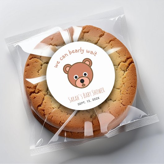 Teddy Bear Baby Shower We Can Bearly Wait Simple Ronde Sticker