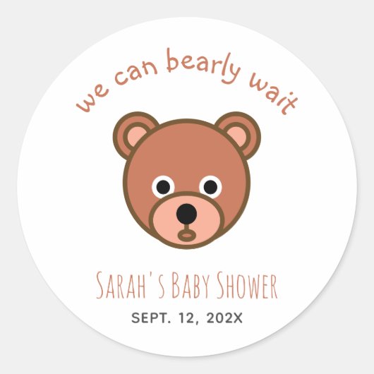 Teddy Bear Baby Shower We Can Bearly Wait Simple Ronde Sticker (Voorkant)