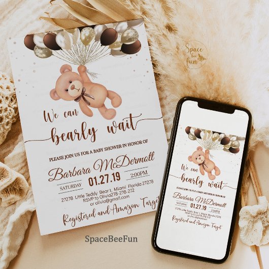 Teddy Bear Baby shower We kunnen nauwelijks wachte Informatiekaartje
