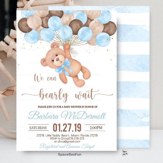 Teddy Bear Baby shower We kunnen nauwelijks wachte Informatiekaartje