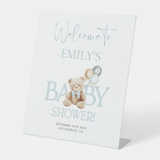Teddy Bear Baby shower Welcome Reclamebord Met Voetstuk (Voorkant)