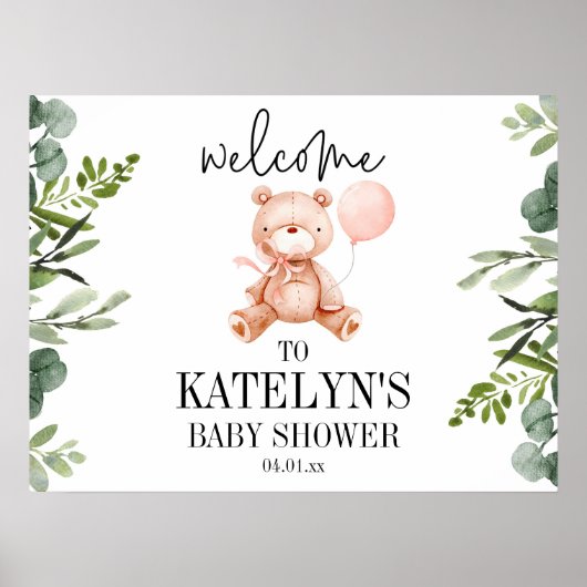 Teddy Bear Baby shower Welcome Sign Poster (Voorkant)