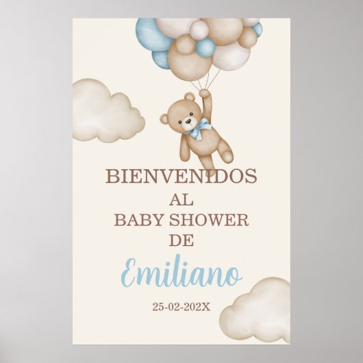 Teddy Bear Baby shower Welkomstbord in het Spaans Poster (Voorkant)