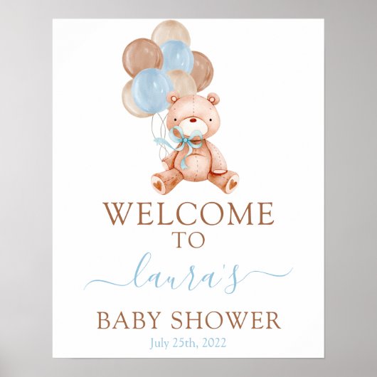 Teddy Bear Baby shower Welkomstteken Poster (Voorkant)
