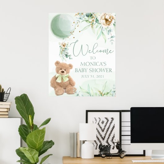 Teddy Bear Baby shower Welkomstteken Poster (Thuiskantoor)