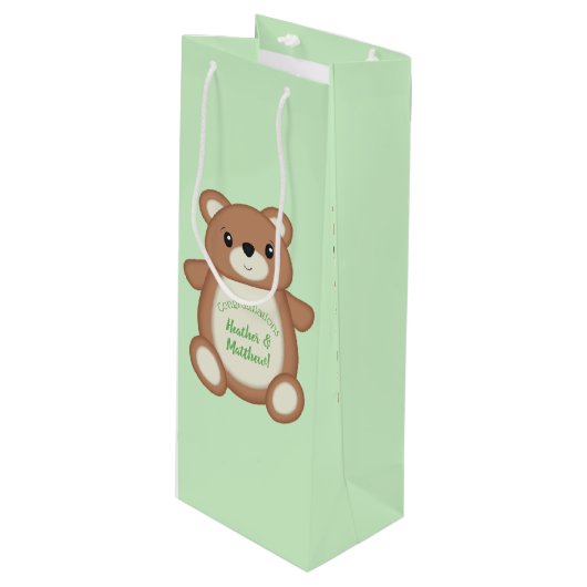 Teddy Bear Baby shower Wijn Cadeautas (Voorkant Gekanteld)