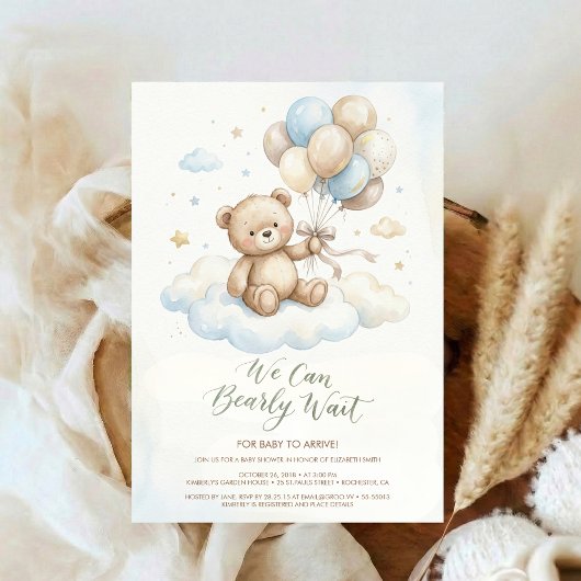 Teddy Bear Baby Shower with Brown Sage Balloons Kaart
