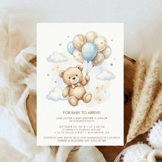 Teddy Bear Baby Shower with Brown Sage Balloons Kaart