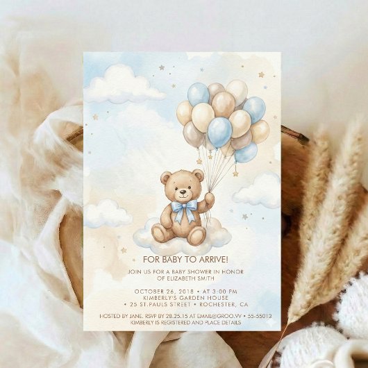 Teddy Bear Baby Shower with Brown Sage Balloons Kaart