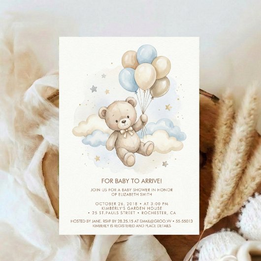 Teddy Bear Baby Shower with Brown Sage Balloons Kaart