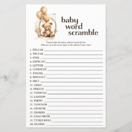 Teddy Bear Baby shower Word Scramble spel