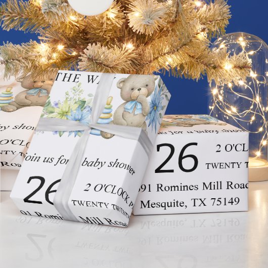 Teddy Bear Baby shower Wrapping Paper Cadeaupapier (Feestdagen)