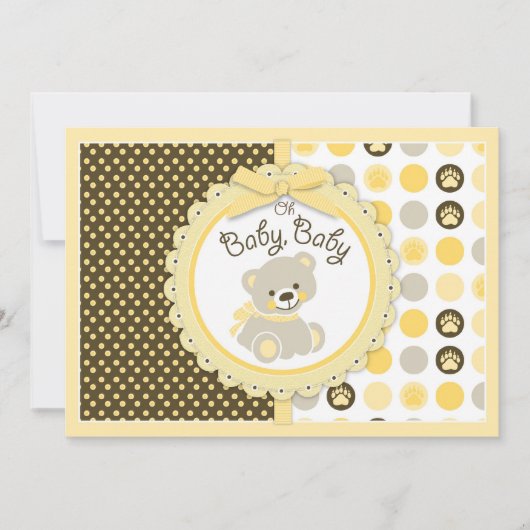Teddy Bear Baby shower Yellow Kaart (Voorkant)