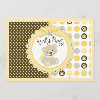 Teddy Bear Baby shower Yellow Kaart