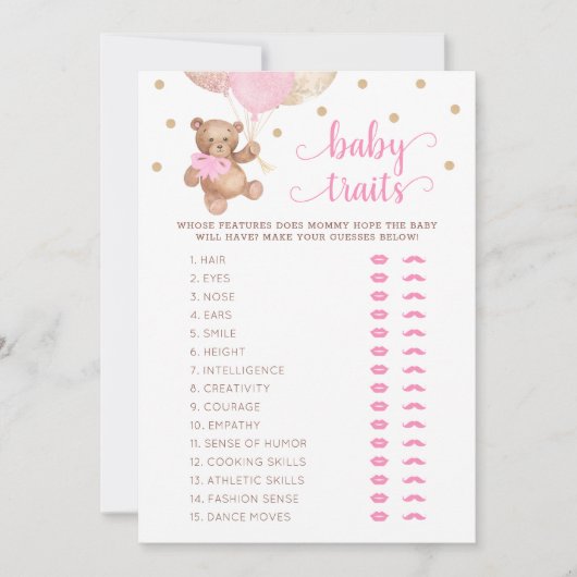 Teddy Bear Baby Traits Spel Baby shower Kaart (Voorkant)