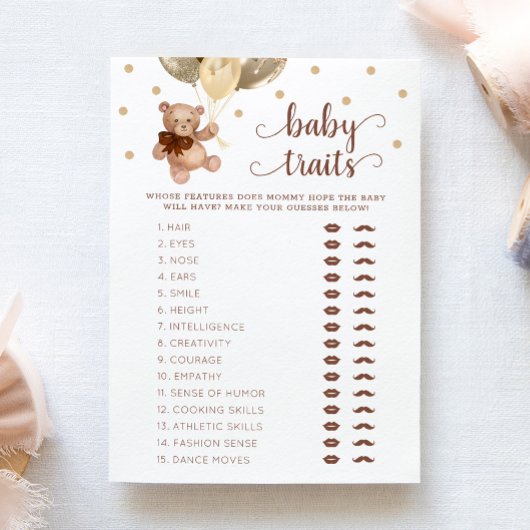 Teddy Bear Baby Traits Spel Baby shower Kaart