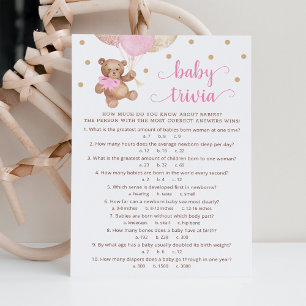Teddy Bear Baby Trivia Baby shower Game Kaart
