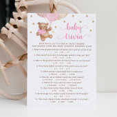 Teddy Bear Baby Trivia Baby shower Game Kaart