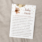 Teddy Bear Baby Trivia Baby shower Game Kaart