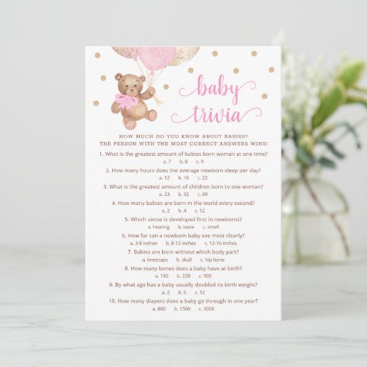Teddy Bear Baby Trivia Baby shower Game Kaart (Staand voorkant)