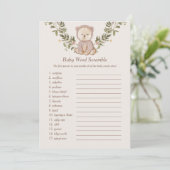 Teddy Bear Baby Word Scramble Game Sjabloon Kaart (Staand voorkant)